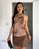 Anastasia Halter Backless Satin Top 12