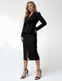 Women’s Elegant Two-Piece Suit – Fitted Blazer and Pencil Midi Skirt Set 0
