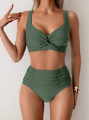 High-Waist Bikini Set with Wide Strap Top and Ruched Bottoms 2