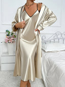 2-Piece Pyjama Set with Long Sleeve Robe and Slip Dress 0