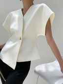 Trendy V-Neck Button Down Blouse 0