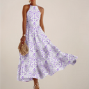 Women’s Printed Halter Neck Maxi Dress – A-Line Flowy Summer Dress 1