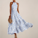 Women’s Printed Halter Neck Maxi Dress – A-Line Flowy Summer Dress 3