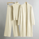Women’s Three-Piece Lounge Set – Ribbed Knit Top, Wide-Leg Trousers & Longline Cardigan 2
