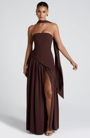 Women's Strapless Maxi Dress with High Slit and Asymmetric Waist 4