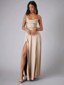 Spaghetti Strap Evening Maxi Dress with High Slit 0