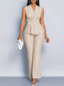 Women's Sleeveless Wrap Waist Top & Flared Trousers Set 0