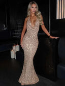 Sparkle Sequin Halter Party Maxi Dress 0