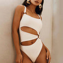 Swimsuit with Straight Neck and Open Front and Decorative Rings 0