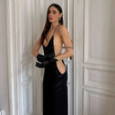 Sheer Mesh Halter Open Back Maxi Dress 2