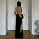 Sheer Mesh Halter Open Back Maxi Dress 0