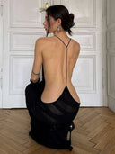 Sheer Mesh Halter Open Back Maxi Dress 1