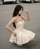 Lace Stitching Tie-Waist Mini Dress 2
