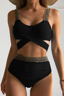 Elegant Golden Cross Straps High-Waisted Bikini 0