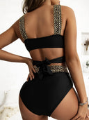 Elegant Golden Cross Straps High-Waisted Bikini 5