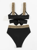 Elegant Golden Cross Straps High-Waisted Bikini 7