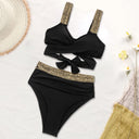 Elegant Golden Cross Straps High-Waisted Bikini 6