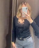 Ada top with panels and lace trim 6