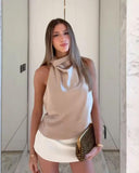 Anastasia Halter Backless Satin Top 5