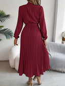 Women’s Long-Sleeve Pleated Midi Dress With Belted Waist 5
