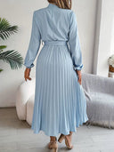 Women’s Long-Sleeve Pleated Midi Dress With Belted Waist 1