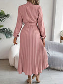 Women’s Long-Sleeve Pleated Midi Dress With Belted Waist 7