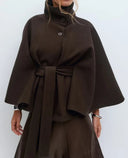 Women’s Short Cape Coat – Funnel Neck, Belted Waist, Cape Sleeves 5