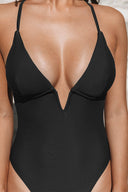 Crossed Strap Plain Swimsuit 0