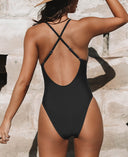 Crossed Strap Plain Swimsuit 2