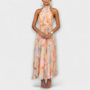 Women’s Flowy Halter Neck Backless Maxi Dress – Watercolour Print 0