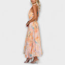 Women’s Flowy Halter Neck Backless Maxi Dress – Watercolour Print 3