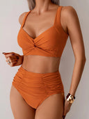 High-Waist Bikini Set with Wide Strap Top and Ruched Bottoms 1