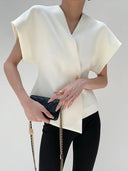 Trendy V-Neck Button Down Blouse 4