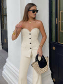 Women’s Elegant Two-Piece Set – Corset Top & High-Waisted Trousers 1