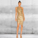 Gold One-Shoulder Evening Midi Dress 1