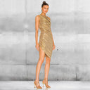 Gold One-Shoulder Evening Midi Dress 2