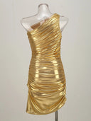 Gold One-Shoulder Evening Midi Dress 5