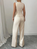 Women's Tailored Wide-Leg Cream Trouser Set – Elegant Waistcoat Cut 2