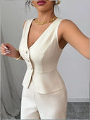 Women's Tailored Wide-Leg Cream Trouser Set – Elegant Waistcoat Cut 1