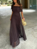 Off Shoulder Chiffon Maxi Dress 0