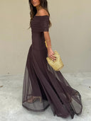 Off Shoulder Chiffon Maxi Dress 3