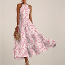 Women’s Printed Halter Neck Maxi Dress – A-Line Flowy Summer Dress 0