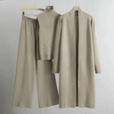 Women’s Three-Piece Lounge Set – Ribbed Knit Top, Wide-Leg Trousers & Longline Cardigan 0