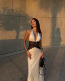 Astrid satin lace waist backless dress 9