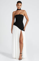 Women's Strapless Maxi Dress with High Slit and Asymmetric Waist 9