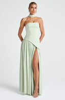 Women's Strapless Maxi Dress with High Slit and Asymmetric Waist 10