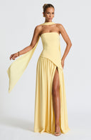 Women's Strapless Maxi Dress with High Slit and Asymmetric Waist 1