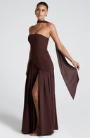 Women's Strapless Maxi Dress with High Slit and Asymmetric Waist 5