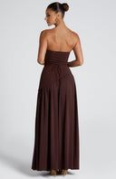 Women's Strapless Maxi Dress with High Slit and Asymmetric Waist 7