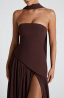 Women's Strapless Maxi Dress with High Slit and Asymmetric Waist 8